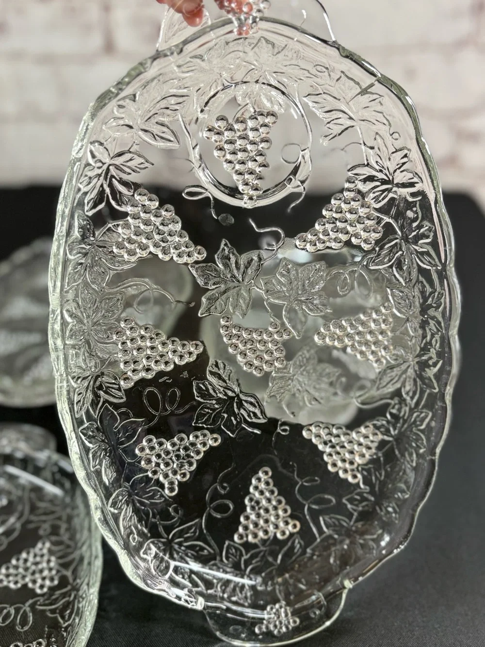 Clear Glass Grape-Pattern Serving Dishes - Set of 4